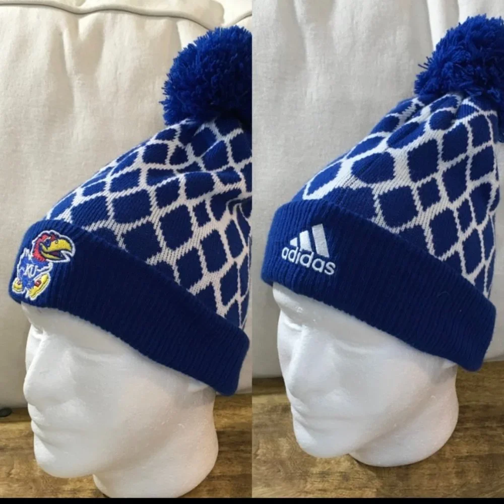 Adidas Kansas Jayhawks Unisex Pom Beanie NWOT - Picture 1 of 7